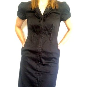 LBD button down ruffle collar cotton